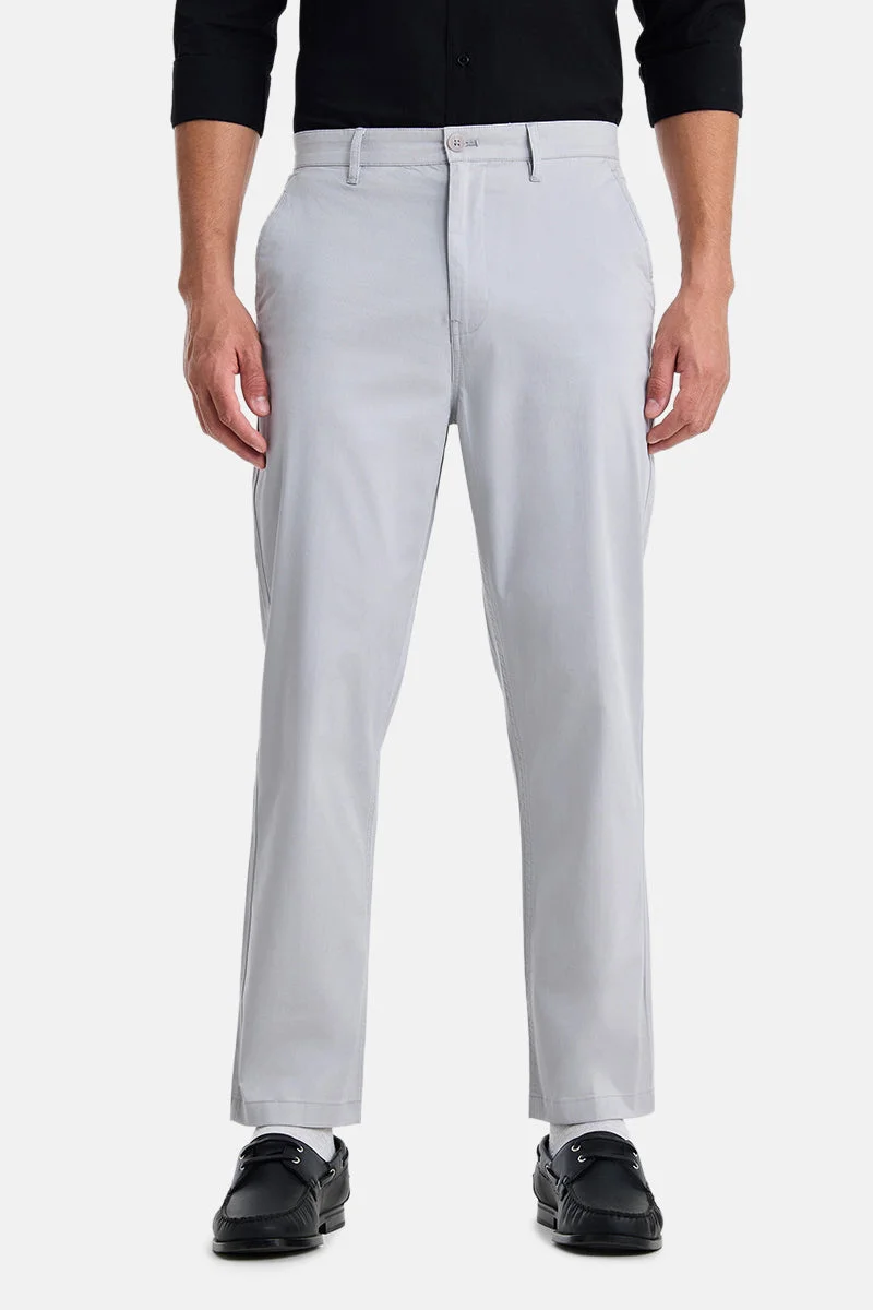 SNITCH Light Grey Light Grey Solid Regular Fit Casual Chinos for Men | Best Price UAE