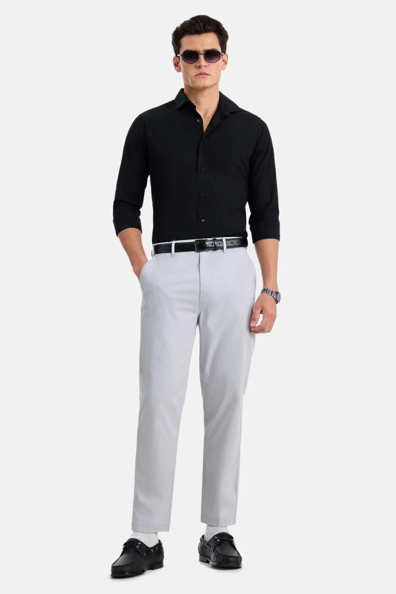 سنيتش Light Grey Solid Regular Fit Casual Chinos