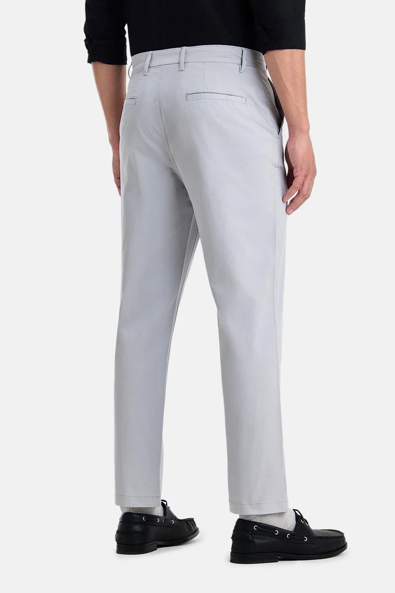 SNITCH Light Grey Light Grey Solid Regular Fit Casual Chinos for Men | Best Price UAE