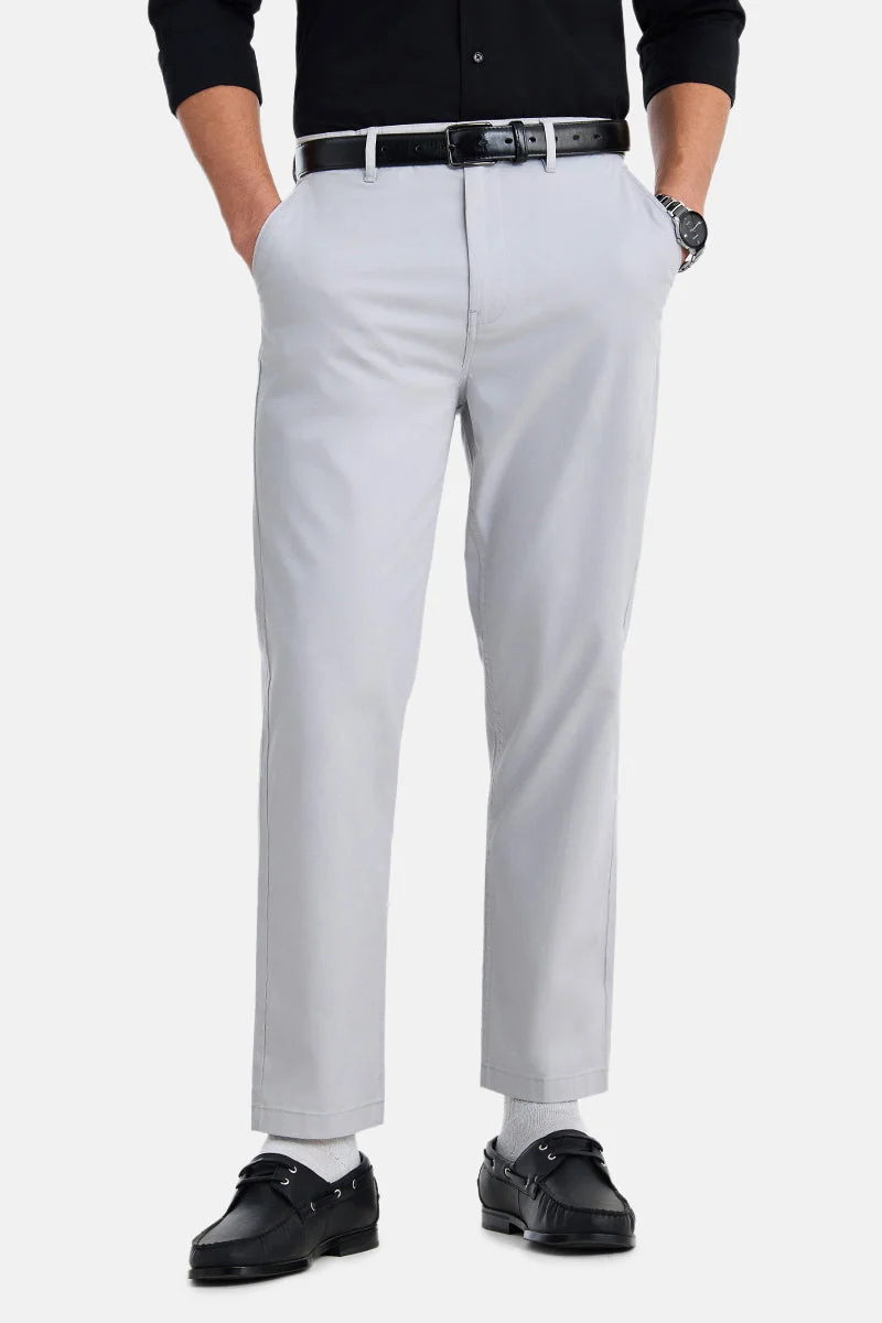 سنيتش Light Grey Solid Regular Fit Casual Chinos