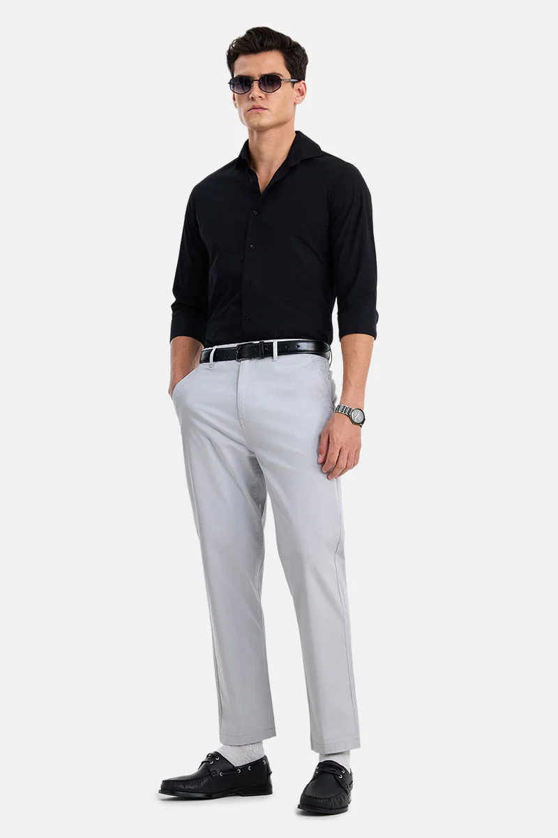 SNITCH Light Grey Light Grey Solid Regular Fit Casual Chinos for Men | Best Price UAE