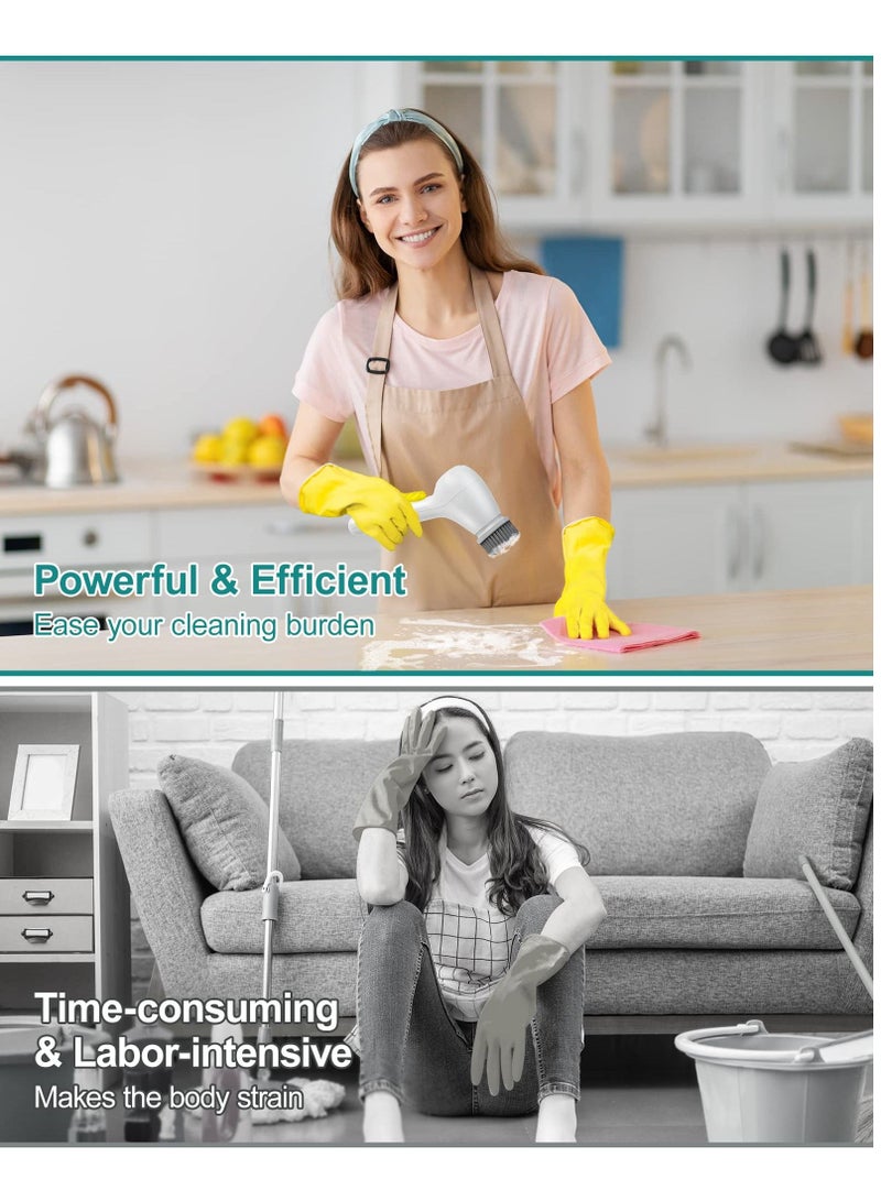 Y&D Electric Spin Scrubber, Power Cleaning Brush with Auto Detergent Dispenser and 5 Replaceable Heads Portable Handheld Scrubber for Bathroom, Kitchen, Wall, Oven, Dish, Tile, Tub, Floor - Image 3