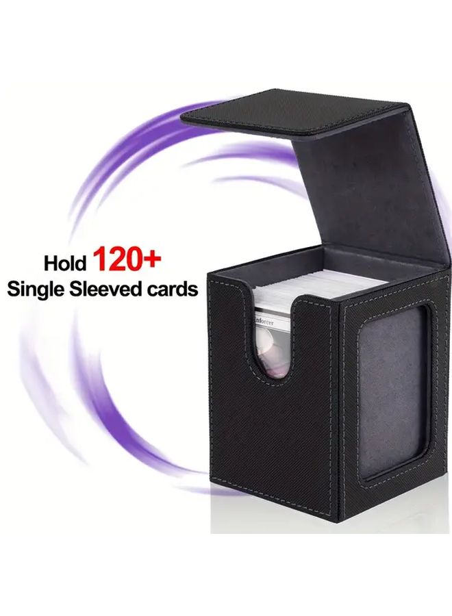 4 Pack Heavy Duty Magnetic Deck Box With Display Window Black PU Leather Trading Card Case Holds 120 Plus Single Sided Cards Secure Storage For Graded Cards Collections Compatible With MTG TCG Yu Gi Oh - Image 3