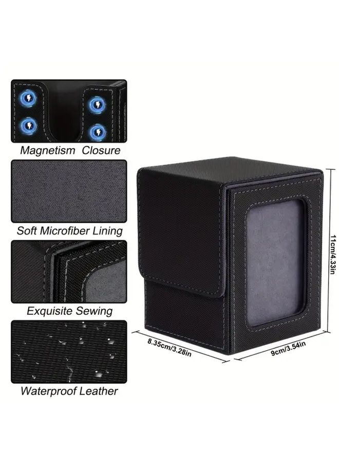4 Pack Heavy Duty Magnetic Deck Box With Display Window Black PU Leather Trading Card Case Holds 120 Plus Single Sided Cards Secure Storage For Graded Cards Collections Compatible With MTG TCG Yu Gi Oh - Image 2