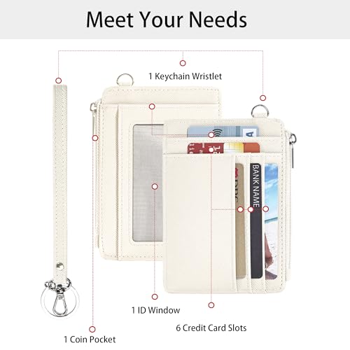 SEAVILIA Small Wallet for Women Slim Wristlet Keychain Wallets RFID Credit Card Holder With Zipper Pocket, ID Window (Beige) - Image 2
