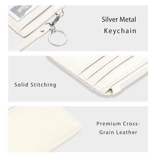 SEAVILIA Small Wallet for Women Slim Wristlet Keychain Wallets RFID Credit Card Holder With Zipper Pocket, ID Window (Beige) - Image 3