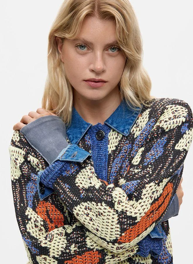 Desigual Multicolour Jacquard jacket with denim details for Women | Best Price UAE