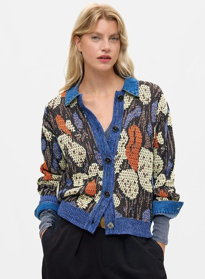 Jacquard jacket with denim details