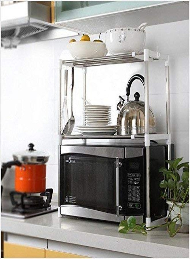 OCKO Double Layer Adjustable Kichen Storage Holders Stainless Steel, Multifuntional Microware Oven Shelf Organizer (Pack of 1) - Image 2