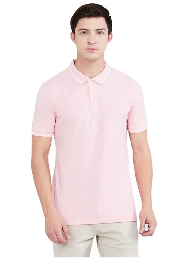 Max Max Men's Half Sleeves Slim Fit Solid Polo (PINK_XXL)  - Image 1