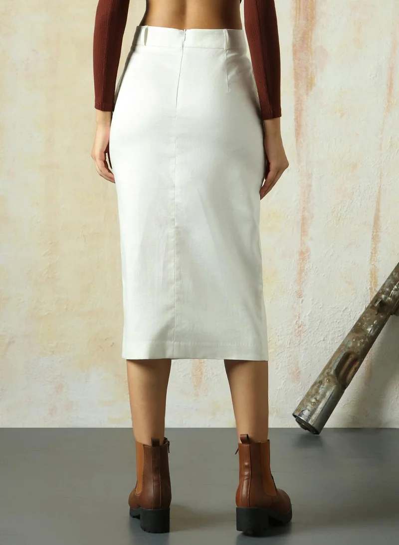 HIGH STAR Women's Marshmallow Cotton Blend Solid Midi Pencil Slim Fit Skirt