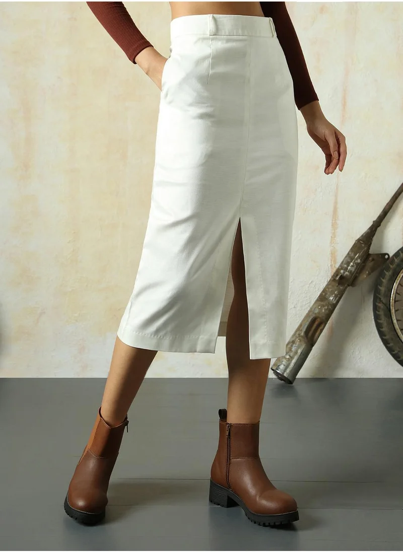 HIGH STAR Women's Marshmallow Cotton Blend Solid Midi Pencil Slim Fit Skirt