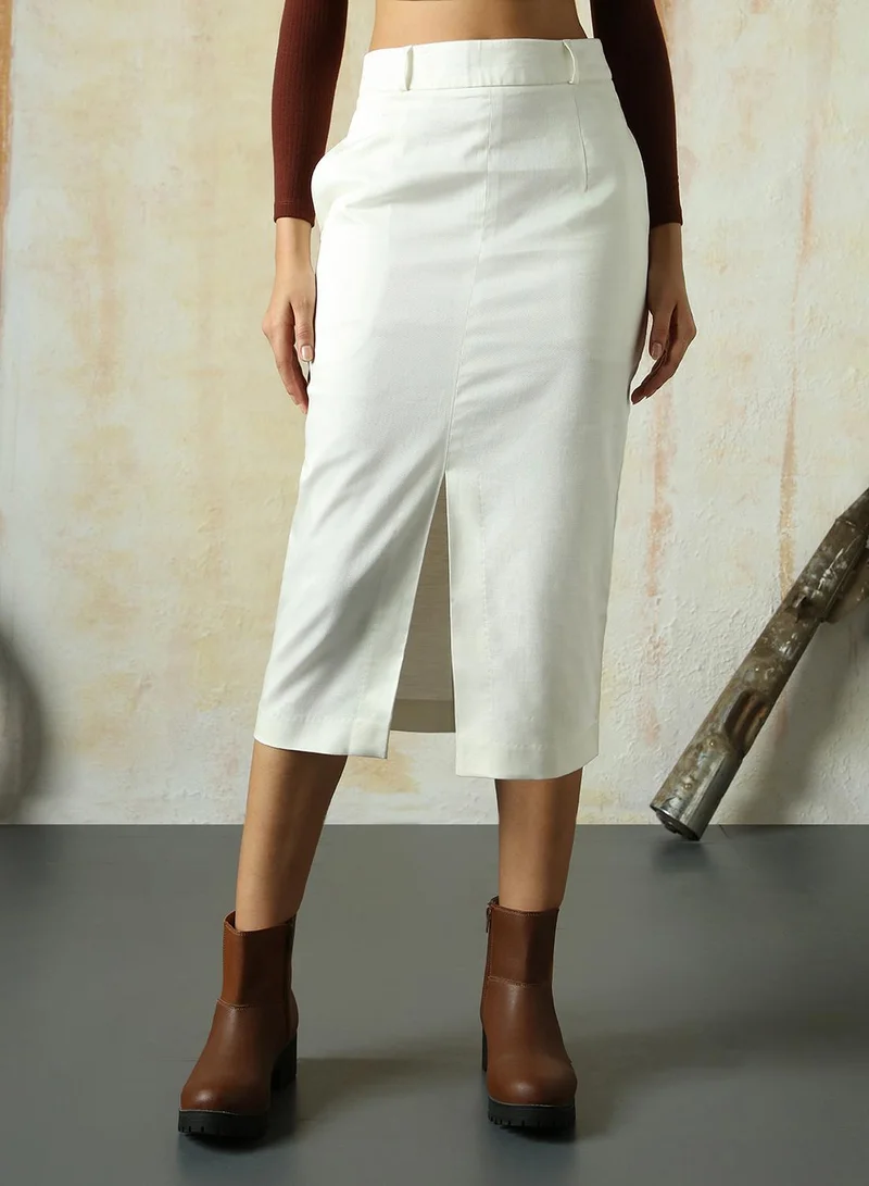 HIGH STAR Women's Marshmallow Cotton Blend Solid Midi Pencil Slim Fit Skirt