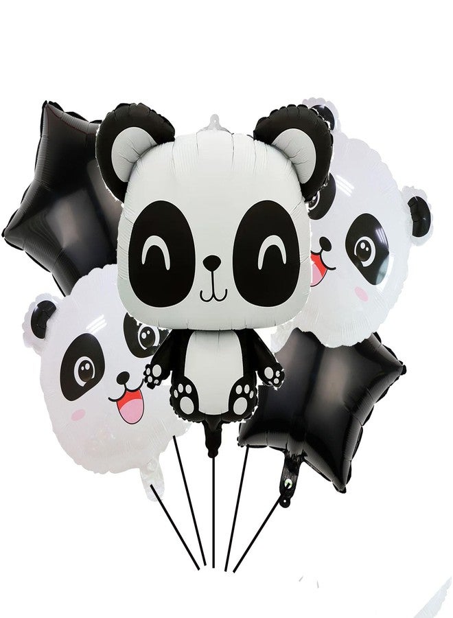 CSTYWC 5PCS Panda Large Mylar Foil Balloons Jungle Safari Animals Theme Birthday Party Decorations Kids Gift Shower Decor Supplies - Image 1