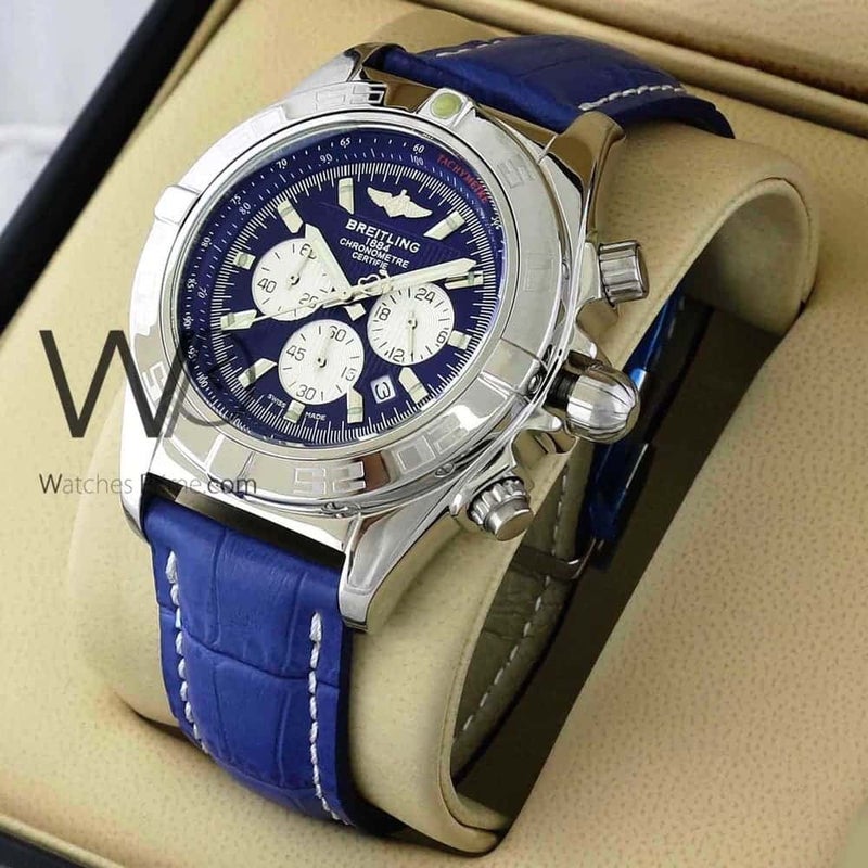Breitling Chronograph for Men Blue Watch with Blue Leather Belt