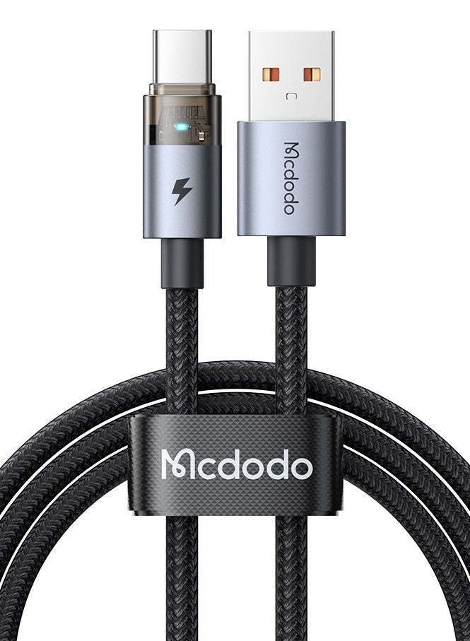 Mcdodo Transparent USB-C Cable with LED Charging Light 1.2m – Type-C Fast Charging Data Sync Cable for Android Phones, Samsung Galaxy, Tablets – Black - Image 1