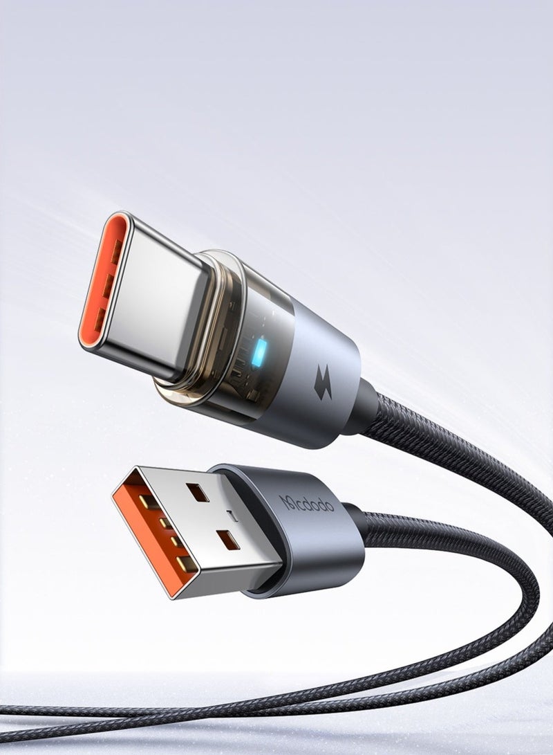 Mcdodo Transparent USB-C Cable with LED Charging Light 1.2m – Type-C Fast Charging Data Sync Cable for Android Phones, Samsung Galaxy, Tablets – Black - Image 3