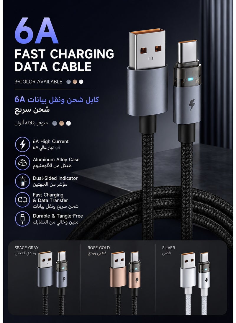 Mcdodo Transparent USB-C Cable with LED Charging Light 1.2m – Type-C Fast Charging Data Sync Cable for Android Phones, Samsung Galaxy, Tablets – Black - Image 2
