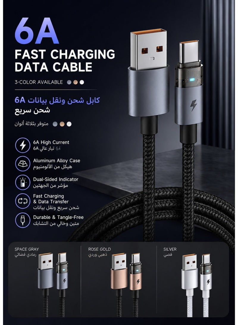 Mcdodo Transparent USB-C Cable with LED Charging Light 1.2m – Type-C Fast Charging Data Sync Cable for Android Phones, Samsung Galaxy, Tablets – Black - Image 2