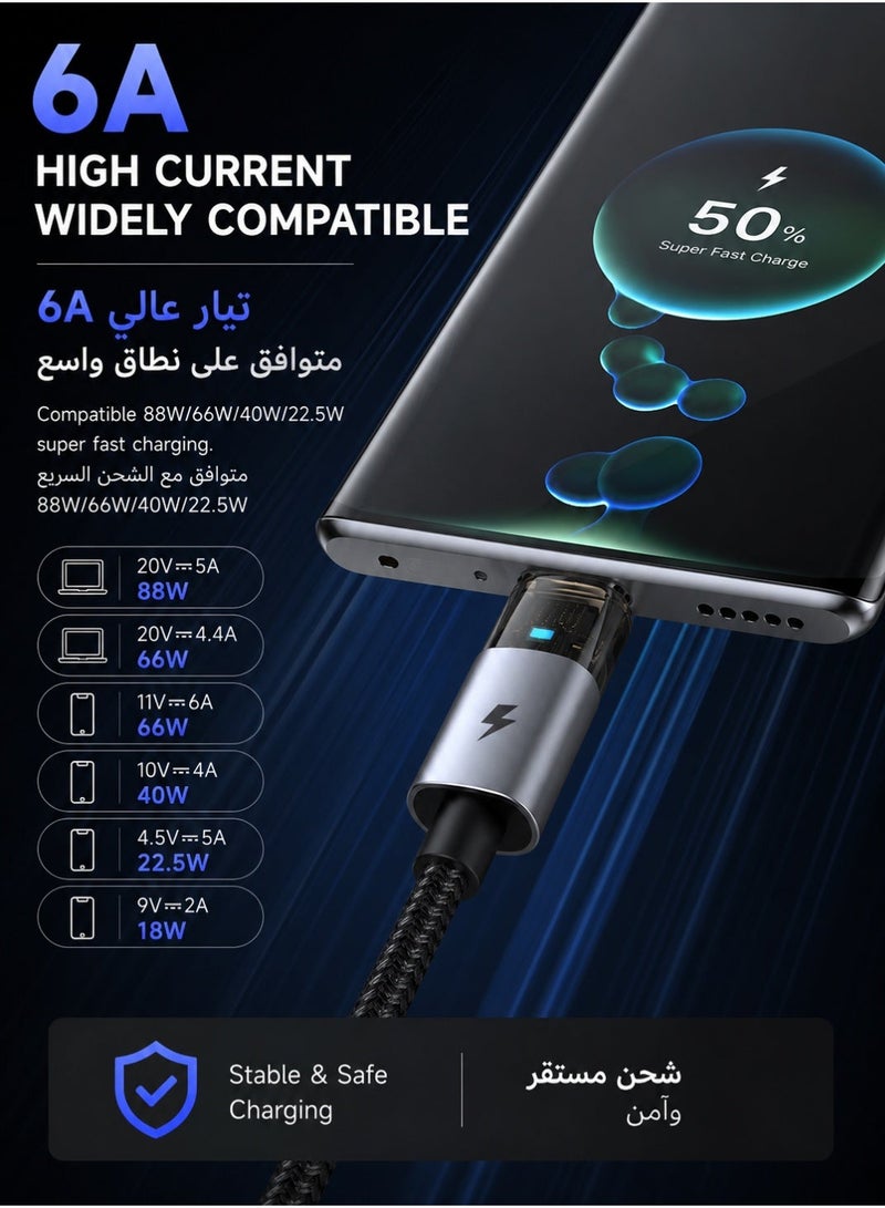 Mcdodo Transparent USB-C Cable with LED Charging Light 1.2m – Type-C Fast Charging Data Sync Cable for Android Phones, Samsung Galaxy, Tablets – Black - Image 5