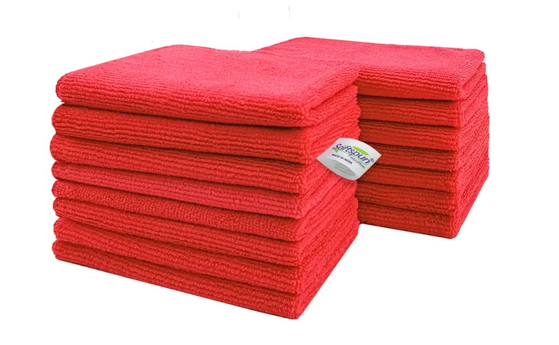 SOFTSPUN Microfiber Cleaning Cloths, 20x30 Cms 15 Piece Towel Set, 340 GSM (Red). Highly Absorbent, Lint & Streak Free, Multi-Purpose Wash Cloth for Kitchen, Car, Window, Stainless Steel, Silverware.… - Image 1