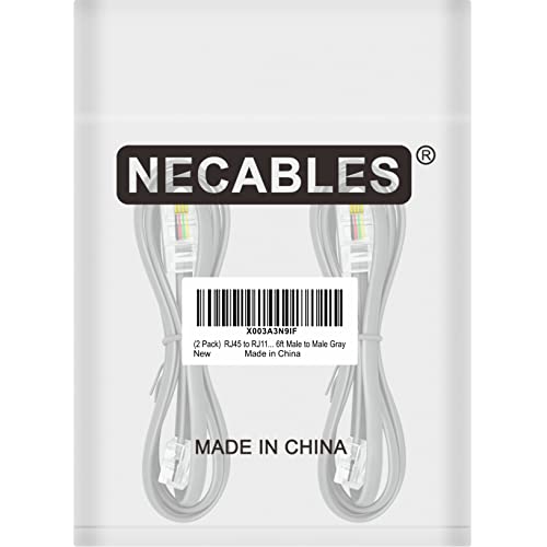 NECABLES 2Pack RJ45 to RJ11 Adapter Converter Cable 6ft RJ45 8P4C Male to RJ11 6P4C Male Gray - 6 Feet - Image 4