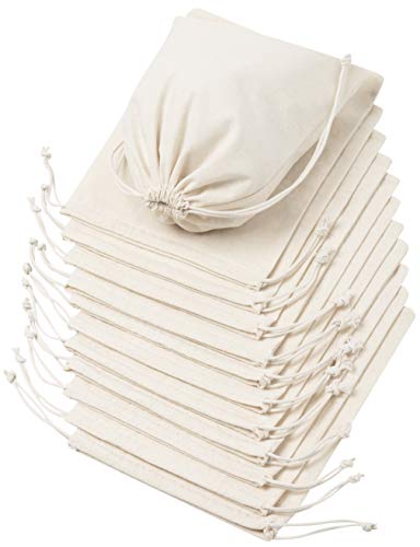 DR Cotton Muslin Drawstring Bags 7x9 Unbleached Reusable Favor Pouches for Crafts, Herbs, Gifts Pantry Storage | Heavyweight 144 GSM | Double Drawstring | by DR (7 x 9 inch - 12 pack, Beige) - Image 1