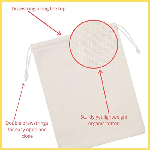DR Cotton Muslin Drawstring Bags 7x9 Unbleached Reusable Favor Pouches for Crafts, Herbs, Gifts Pantry Storage | Heavyweight 144 GSM | Double Drawstring | by DR (7 x 9 inch - 12 pack, Beige) - Image 4