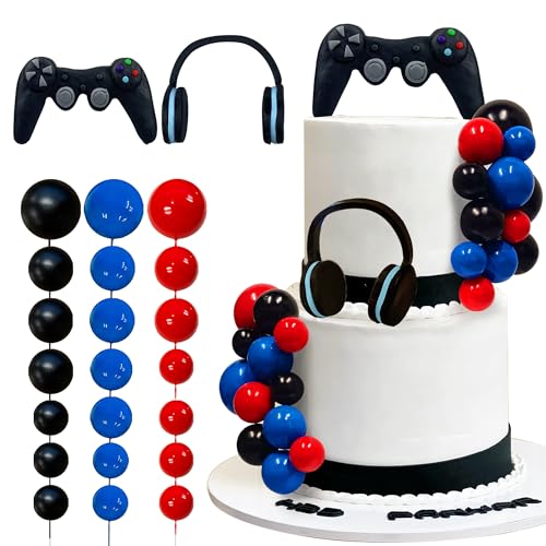 TOSPARTY 26 PCS Video game themes Cake Toppers Headset Cake Decoration Ball Controller Cake Decoration for Birthday Party Cake Decoration Colour - Image 1