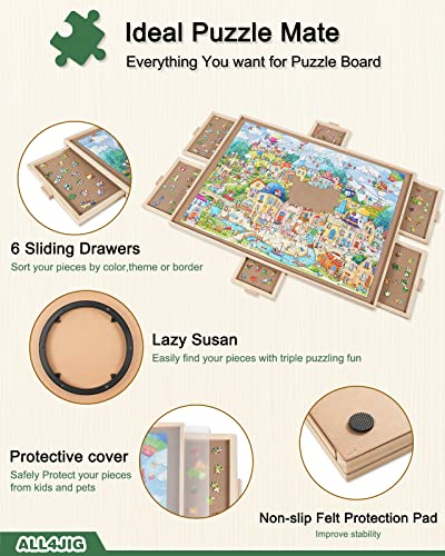 ALL4JIG 1500 Pieces Rotating Puzzle Board with 6 Drawers and Cover25x34Portable Wooden Jigsaw Puzzle Table for AdultsLazy Susan Spinning Puzzle Boards Birthday Gift for mom - Image 5