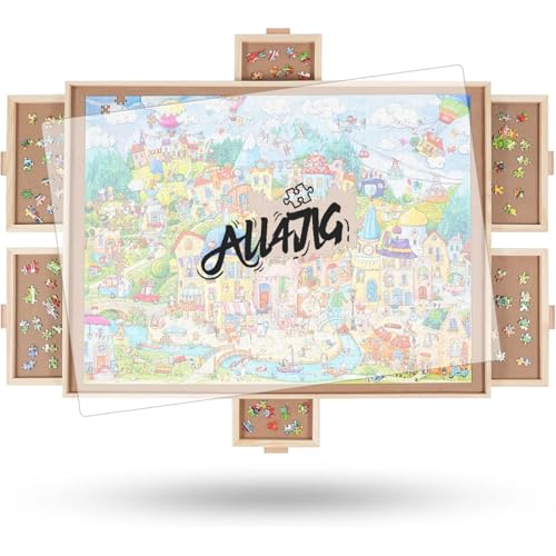 ALL4JIG 1500 Pieces Rotating Puzzle Board with 6 Drawers and Cover25x34Portable Wooden Jigsaw Puzzle Table for AdultsLazy Susan Spinning Puzzle Boards Birthday Gift for mom - Image 1