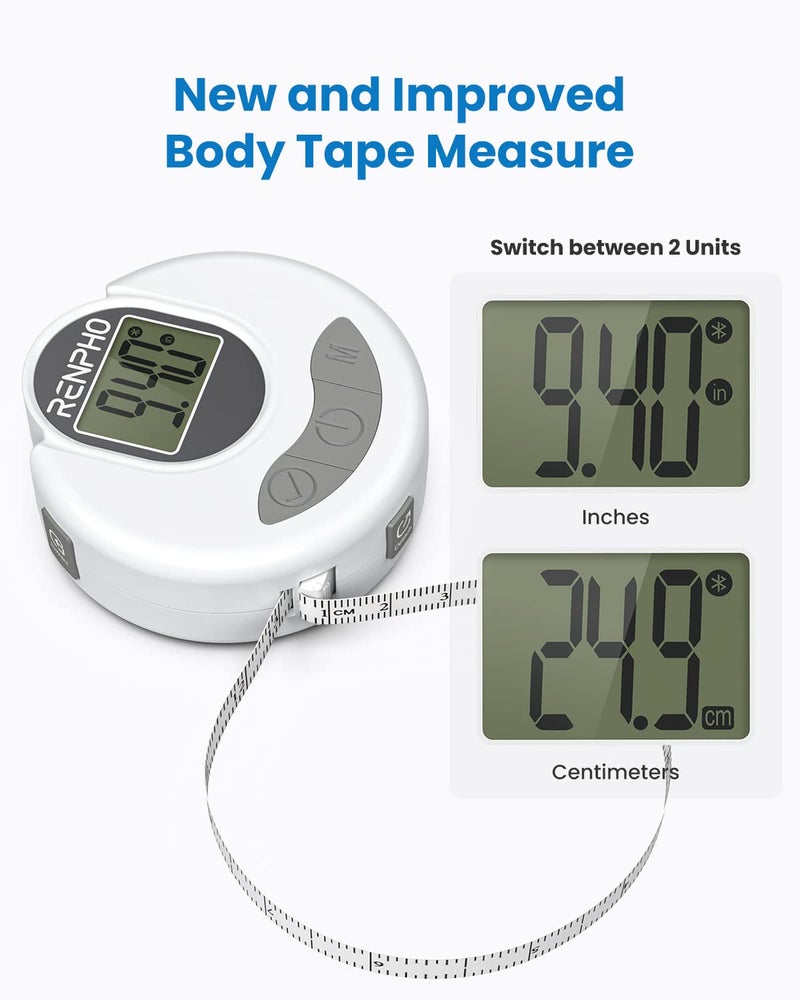 RENPHO Body Measuring Tape Bluetooth Smart Tape Measure with Lock Hook  Retractable Function Accurate Body Fat Measurement Device for Weight Loss Muscle Gain Fitness Bodybuilding 60in 150cm - Image 5