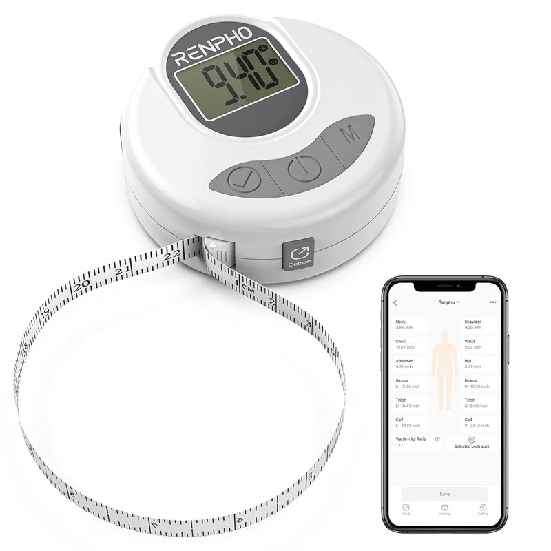 RENPHO Body Measuring Tape Bluetooth Smart Tape Measure with Lock Hook  Retractable Function Accurate Body Fat Measurement Device for Weight Loss Muscle Gain Fitness Bodybuilding 60in 150cm - Image 1