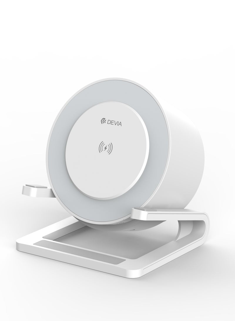 ديفيا مكبر صوت للشحن اللاسلكي لسطح المكتب بقوة 15 واط مصباح ليلي من ديفيا يتميز المكبر بمصباح ليلي مدمج، مما يتيح لك إضاءة غرفة نومك أو مكتبك بشكل مريح - Image 1