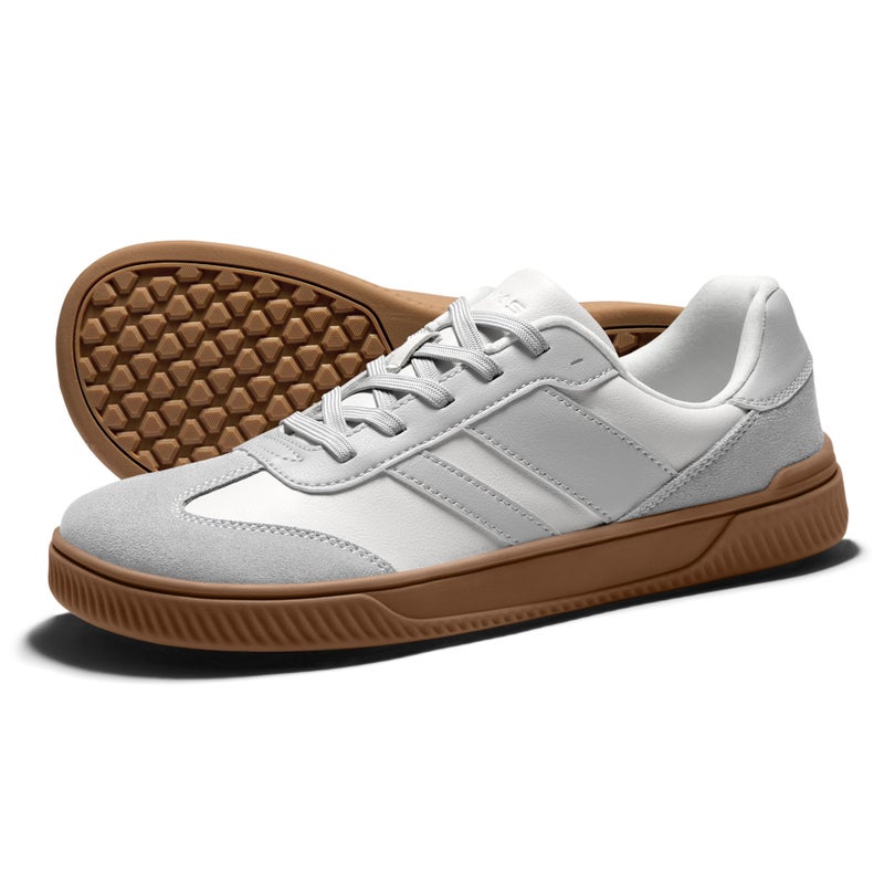 AIRHAS Womens Wide Toe Box Barefoot Shoes Fashion Zero Drop Sneakers for Women Walking Vegan Leather Minimalist Shoes(White/Grey,8.5) - Image 1