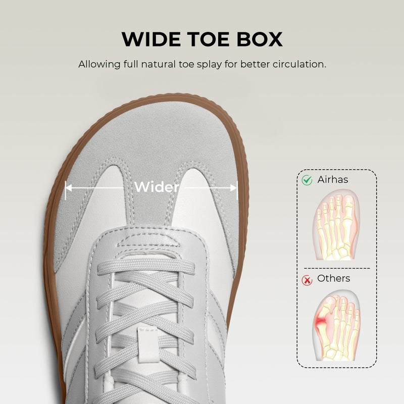 AIRHAS Womens Wide Toe Box Barefoot Shoes Fashion Zero Drop Sneakers for Women Walking Vegan Leather Minimalist Shoes(White/Grey,8.5) - Image 3