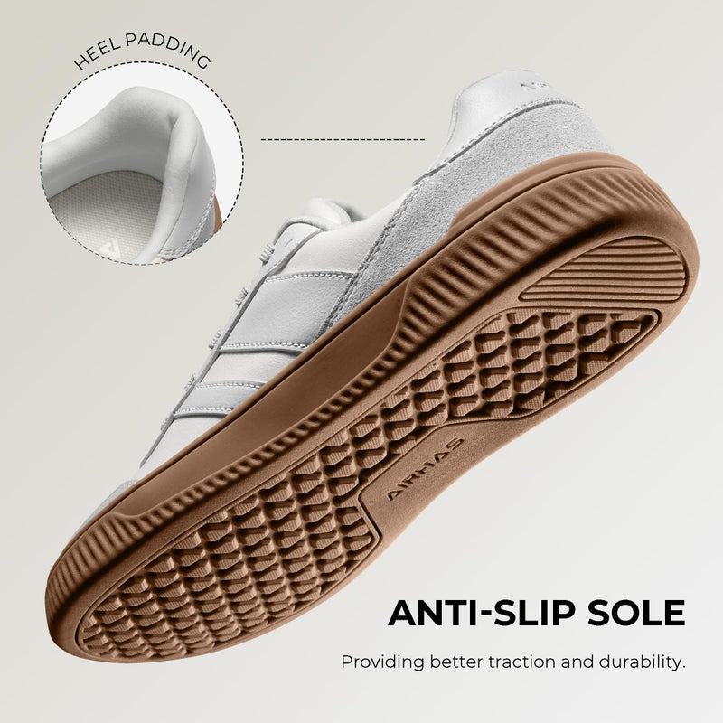 AIRHAS Womens Wide Toe Box Barefoot Shoes Fashion Zero Drop Sneakers for Women Walking Vegan Leather Minimalist Shoes(White/Grey,8.5) - Image 5