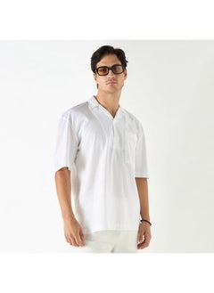 Iconic Iconic Textured Camp Collar Shirt with Short Sleeves and Pocket  - Image 1
