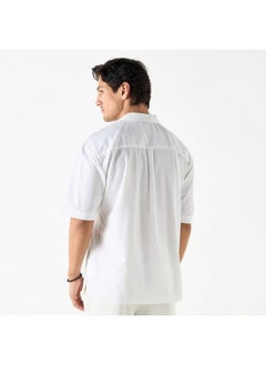 Iconic Iconic Textured Camp Collar Shirt with Short Sleeves and Pocket  - Image 3