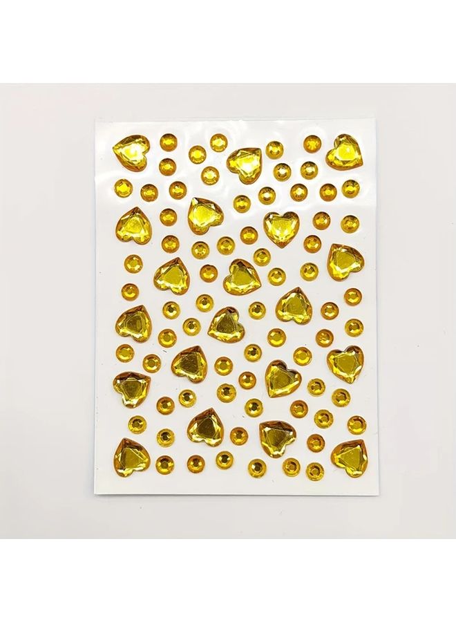 2 Pcs Yellow 3D Heart Stickers Adhesive Shiny Rhinestone Gems for DIY Decor - Image 1