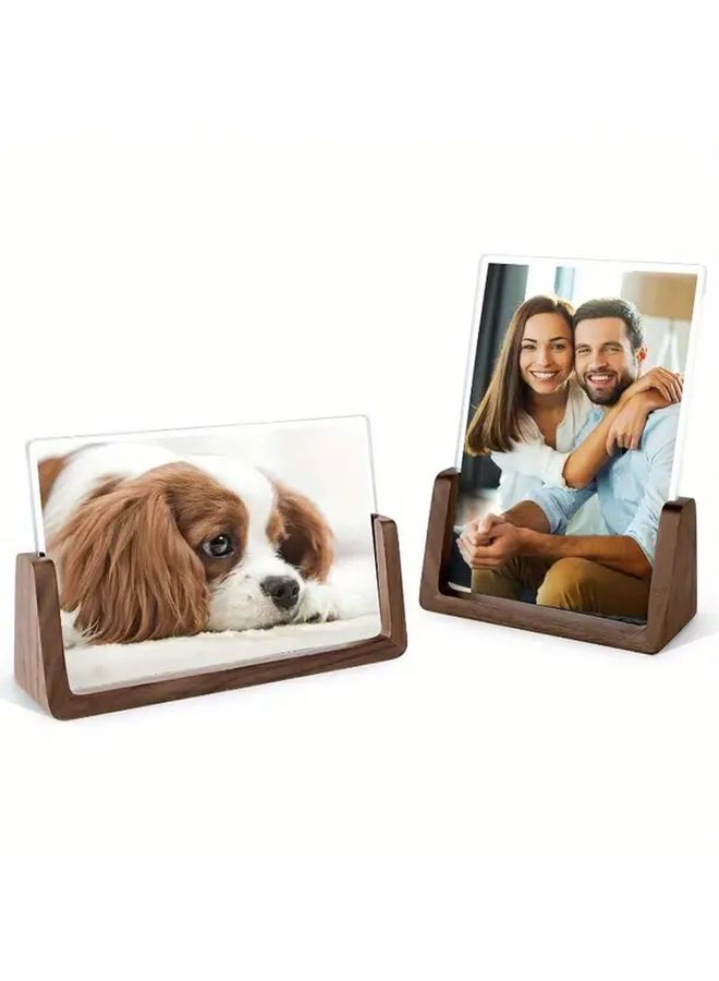 4x6 Inch Wood Photo Frame Horizontal With Walnut Base And Break Free Acrylic Cover For Desktop Display - Image 1