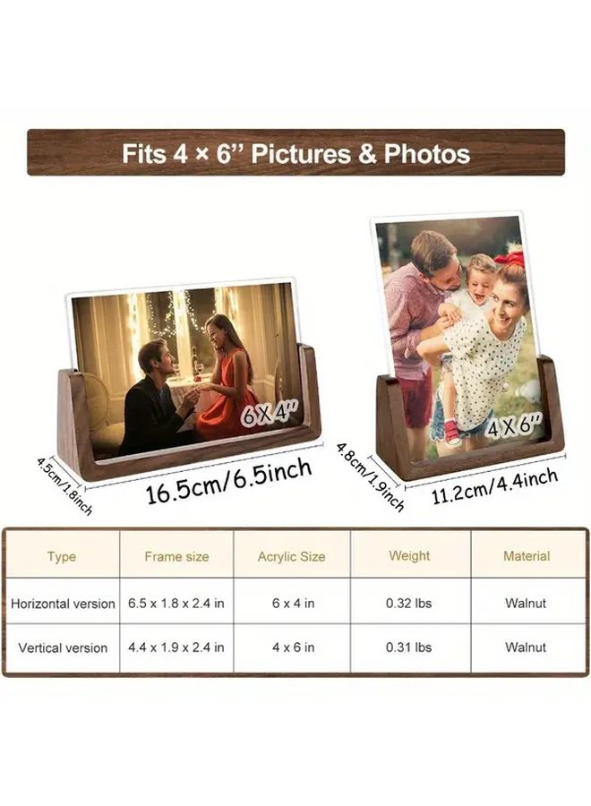 4x6 Inch Wood Photo Frame Horizontal With Walnut Base And Break Free Acrylic Cover For Desktop Display - Image 3