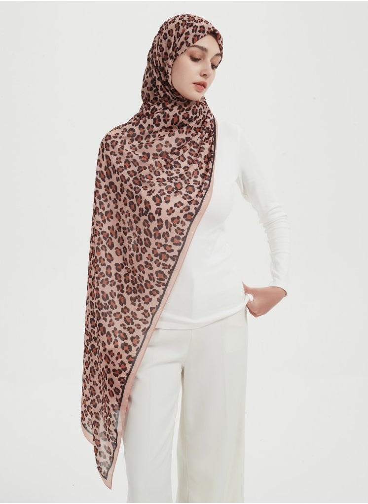 ShineShe - Elegant Ladies Fashion Scarf Leopard Printed Long Chiffon Headscarf - Image 1