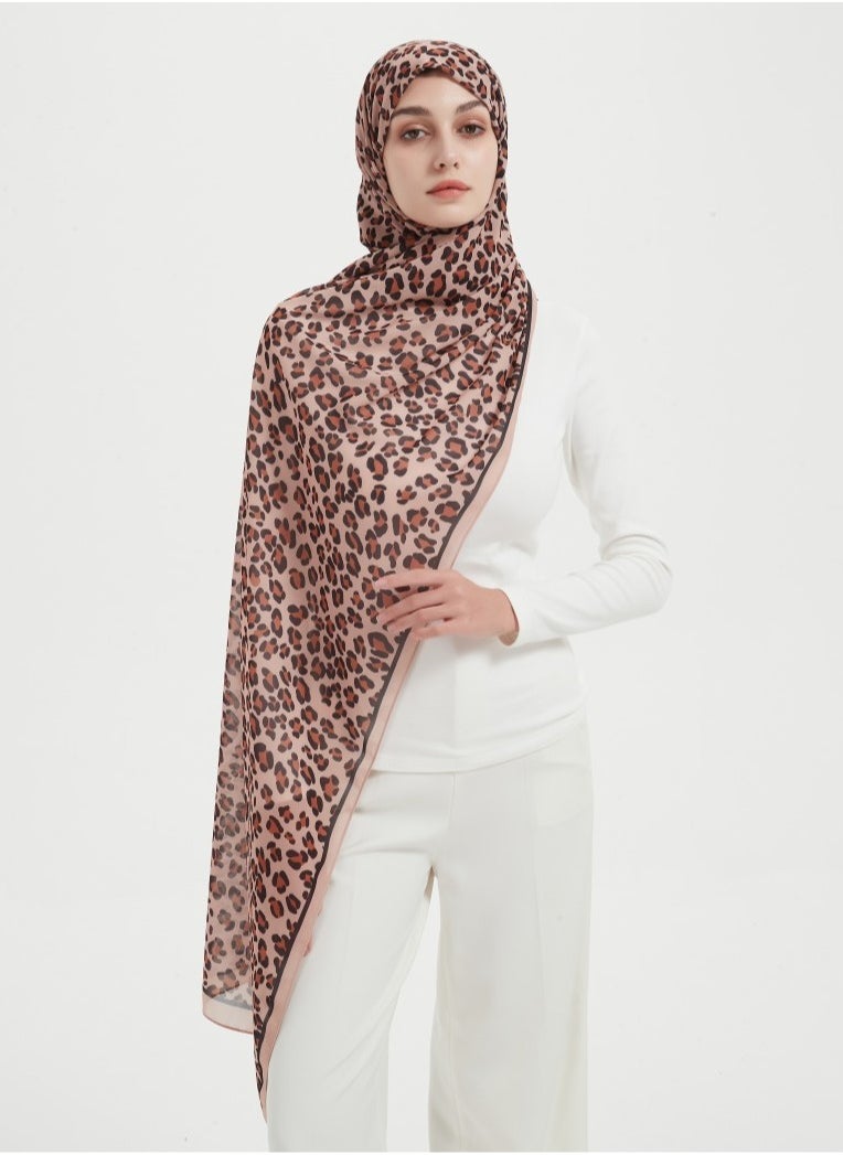 ShineShe - Elegant Ladies Fashion Scarf Leopard Printed Long Chiffon Headscarf - Image 1