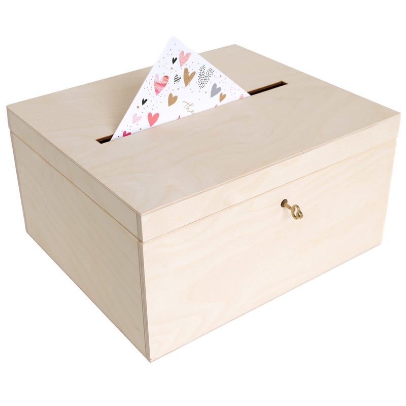 Creative Deco Lockable Wooden Wedding Card Box  29x25x15cm Unpainted Plain Storage Box with Lid  Wood Keepsake Memory Trinket Chest for Post  for Easter Gift Birthdays Arts  Crafts