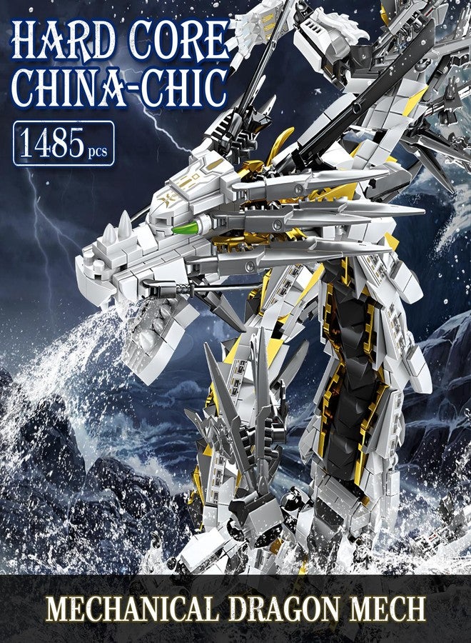 HIGH GODO Dragon Building Blocks Sets for Adults, White Mechanical Dragon Animal Building Model Collectible Display Toys, Cool Creative Gifts for Boys Teens Fans (1485 Pieces) - Image 4