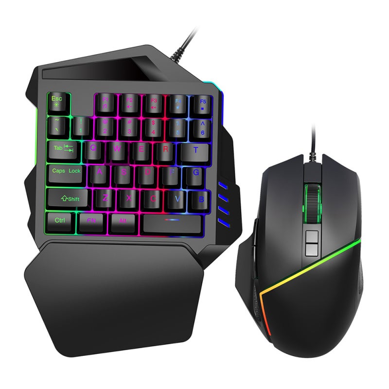 Gaming Accessories: Black Gaming Mouse With 800/1600/3200/6400 Adjustable DPI + Light Mode Switching - Black Gaming Keyboard With Rainbow LED Dynamic Effects For Gaming Atmosphere - Image 1