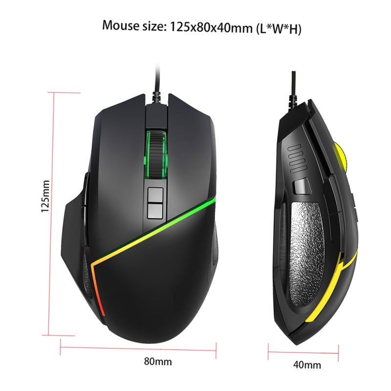 Gaming Accessories: Black Gaming Mouse With 800/1600/3200/6400 Adjustable DPI + Light Mode Switching - Black Gaming Keyboard With Rainbow LED Dynamic Effects For Gaming Atmosphere - Image 3