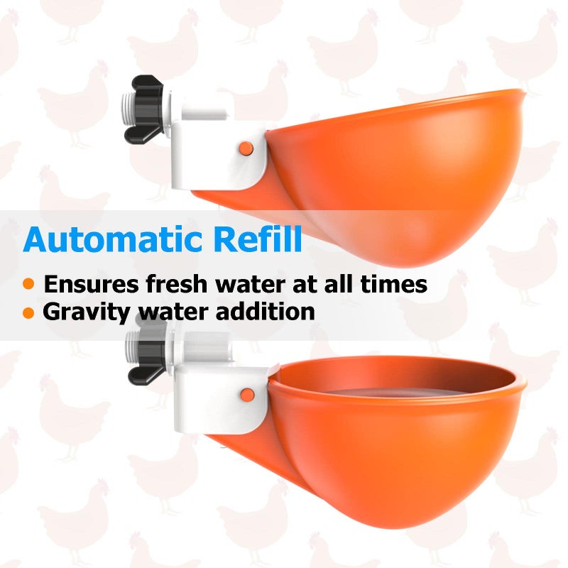 WORLEYX Large Automatic Chicken Waterer Cups with Inserts, Chicken Water Feeder Suitable for Chicks, Duck, Goose, Turkey and Bunny, DIY Poultry Water Feeder Kit (5 Pack-Orange) - Image 4