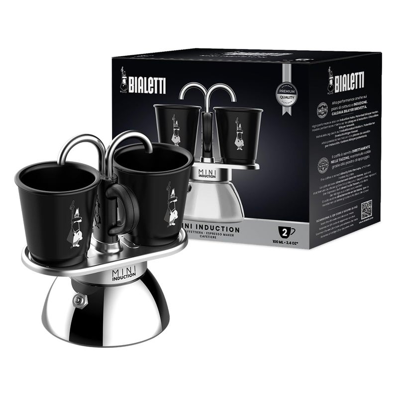 Bialetti Mini Express Induction Coffee Maker Aluminium Black 2 Cups